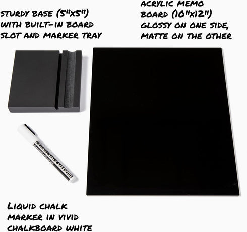 Black Acrylic Dry Erase Board with Stand, 10"x12" Desktop Whiteboard with Marker, Small Erasable Blackboard for Home