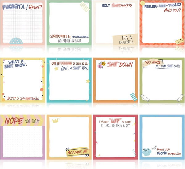 Kisston 12 Pcs Funny Sticky Notes with Fun Messages, 3 x 3 Inch Notepads for Coworkers, Self Stick Mini Notepads, 50