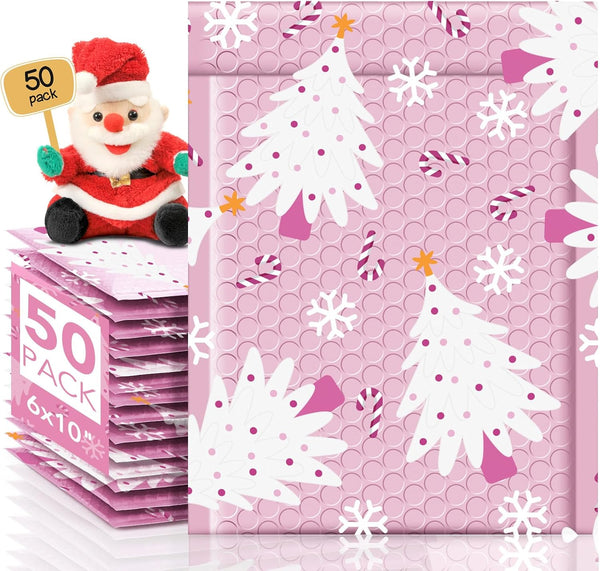 Metronic 50 Pack Bubble Mailers 6x10 Inch, Cute Waterproof Padded Envelopes for Shipping Christmas Gifts, Jewelry,