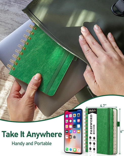 WEMATE Password Book - Alphabetical Tabs, Spiral Password Keeper for Seniors, Internet Password Notebook, 4.7''x 6''