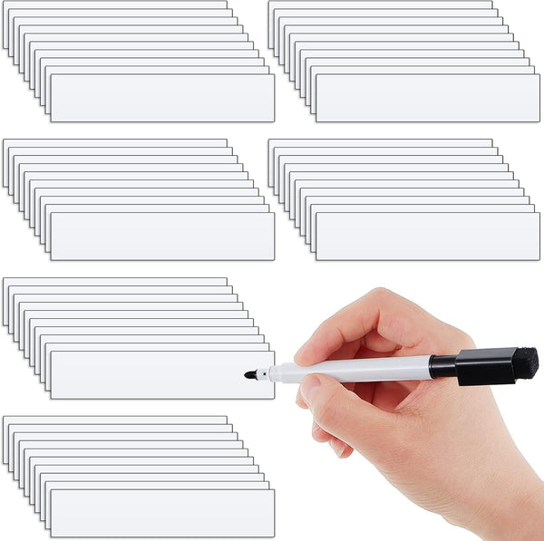 Deekin 60 Pack Magnetic Name Lineup Board Tabs, 2.36 x 0.51 Inches, White Magnetic Dry Erase Labels for Home Office