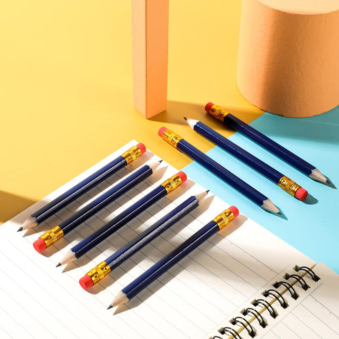 Zonon 24 Pieces Back to School Small Pencils, Half Pencils with Eraser, Easy to Hold Graphite HB Pencils (Navy Blue)