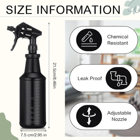 3 Pack 34 oz Honeydak Plastic Spray Bottles Black Heavy Duty Opaque Spray Bottles UV Light Blocking Refillable Reusable