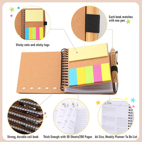Tellingyou 20 Set Employee Appreciation Thank You Gifts, Inspirational Spiral Notebook, Motivational Bamboo Pen for Team