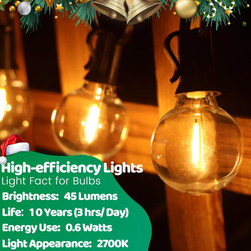 SOLROS STUDIO 10FT G40 Bulb, LED Outdoor String Lights - Waterproof Patio Lights Shatterproof Edison Globe Connectable