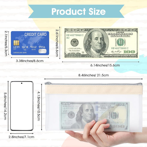 Sorcristy 4-Piece Set, 8.4 4.1 Inch, Multi-Purpose Money Pouch Cash Envelopes Small Zipper Pouches, Mesh Bags