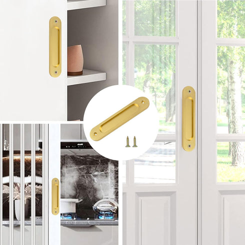 Oval Recessed Sliding Door Pulls, 4PCS Matte Gold Aluminum Alloy Handles with Screws for Sliding Doors Cabinets