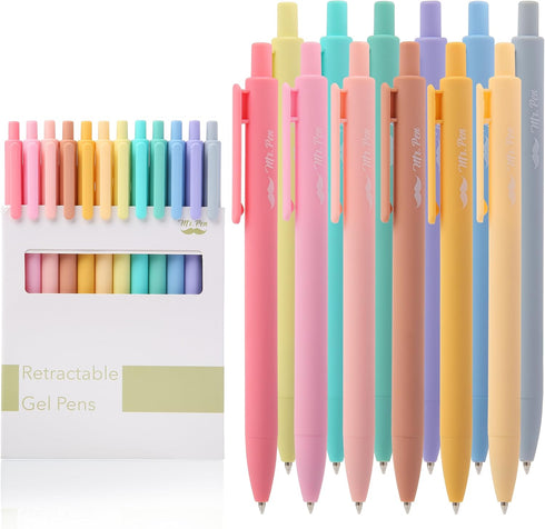 Mr. Pen 12 Pack Retractable Gel Pens, Assorted Colors, Fast Dry, Fine Point 0.7mm, Cute Aesthetic Pens