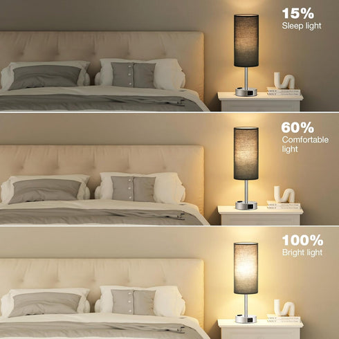 3 Dimmable Bulb Black Bedroom Table Lamp for Bedside - Way Touch Lamp USB C A Charging Ports and AC Outlet, Small Desk