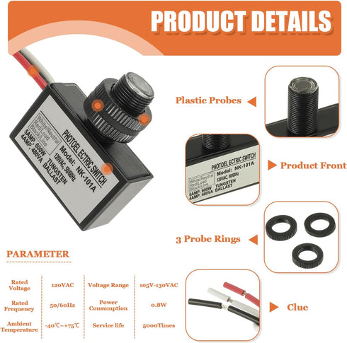 JAMHER 2 Pack 105V-130V AC Photocell Light Sensor Light Control Sensor Button Switch Dusk to Dawn Sensor for Outdoor