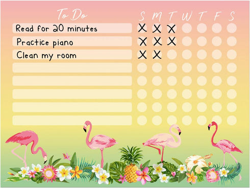 Kid’s Dry Erase Whiteboard Chore Chart, Removable Adhesive Decal with Fine-Tip Magnetic Marker, 9” x 12" (Tropical)