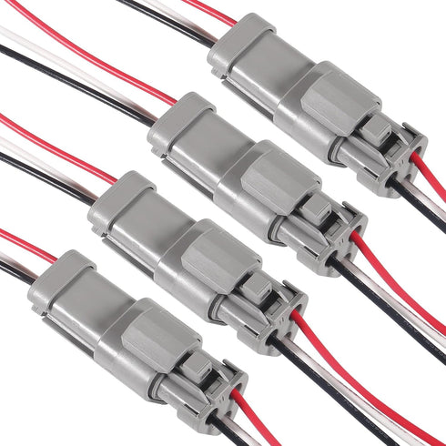 4pcs 2-Pin Waterproof DT Connector Male and Female Wire Connectors with 16AWG Wires and Heat Shrink Tubes