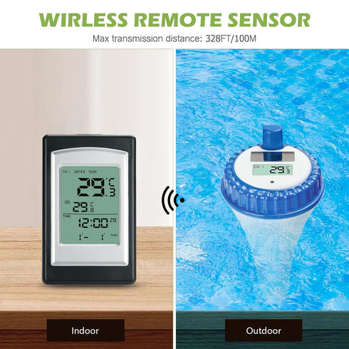 wscodyr Pool Wireless Digital Thermometer, Outdoor Solar Pool Thermometer, Floating and Easy to Read, Suitable