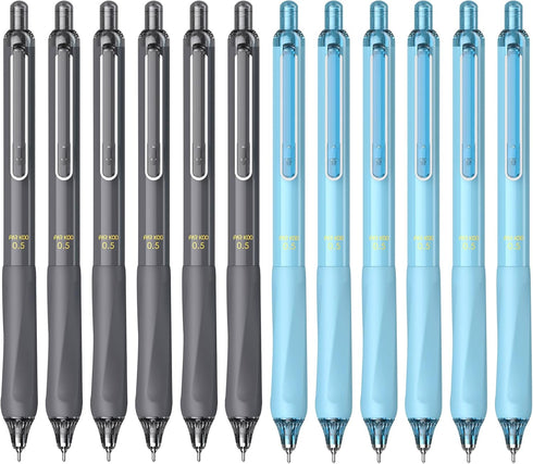 ParKoo Gel Pens Set, 12 Pcs, 0.5mm Fine Point, 6 Black/6 Blue Ink, Quick Dry, Click Silent Pens for Notetaking