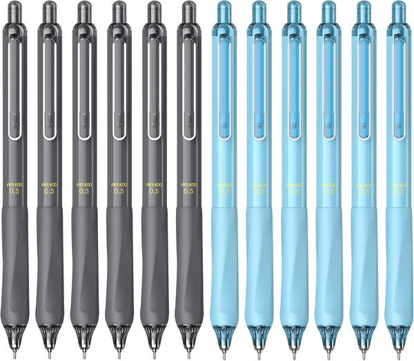 ParKoo Gel Pens Set, 12 Pcs, 0.5mm Fine Point, 6 Black/6 Blue Ink, Quick Dry, Click Silent Pens for Notetaking