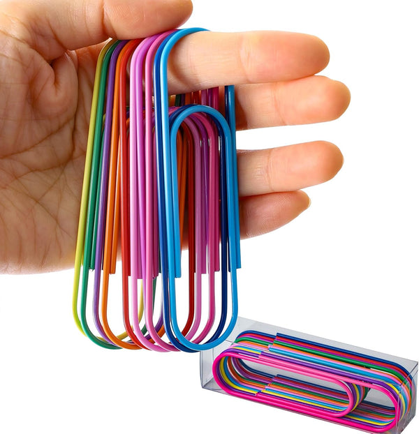 Jumbo Paper Clips, 10 Pcs 4 Inches Large Paper Clip Holder - Vinyl Coated Multicolored Mega Paperclips for Document