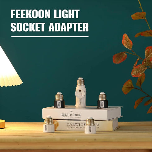 Feekoon 4 Pcs E26 Light Socket Adapter, 3 Prong Light Bulb Outlet to Plug Splitter Converter for Garage Porch (White)