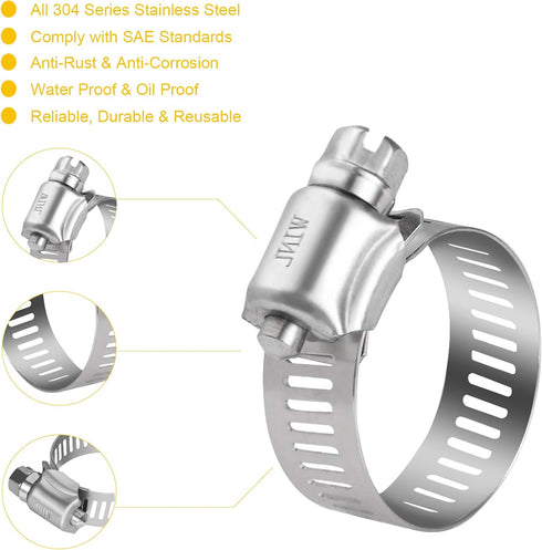 WINL Stainless Steel Hose Clamps - 16 Pack Worm Gear Drive Clamps for Automotive Plumbing, 1/2 to 1-1/16 Inch