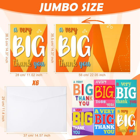 6 Pack Teling Very Big Thank You Cards with Envelope Jumbo Appreciation Greeting Cards Oversized Funny Thank You