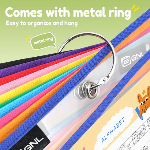 GNL 30 Packs, 10x14 Inch Dry Erase Pocket Sleeves Reusable Clear Plastic Ticket Holders with Rings, Durable