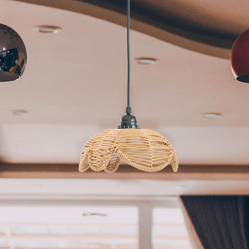 Gralara Imitation Rattan Lamp Shade Woven Lampshade Lotus Flower Shaped Floor Lamp Cover Pendant Light Cover for Bar