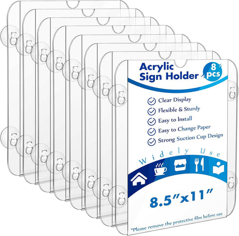 Handepo 8 Pack Acrylic Window Sign Holder 8.5 x 11 Inch with