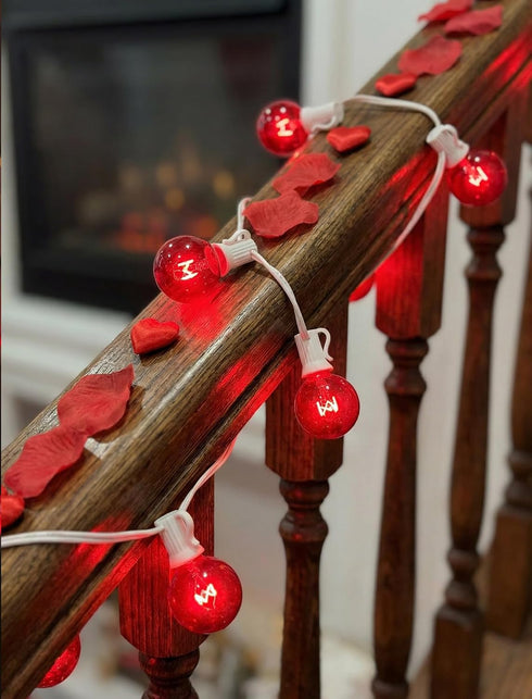 G40 25Ft 27 Bulbs, Valentines Day Red Globe String Lights, Outdoor Valentines Day Decorations Lights with Incandescent