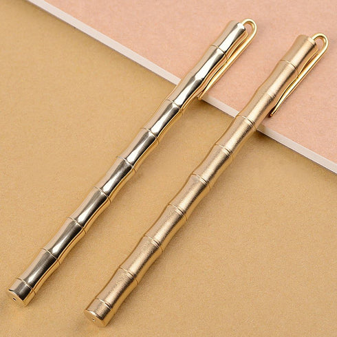 Bamboo Joint Brass Pen, Portable Delicate Signature Ballpoint Pen with Clip