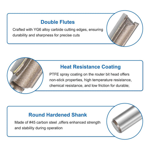 2pcs 1/4 Inch 7/16" 2 1.18 Inch YG6 HARFINGTON Straight Router Bit Shank Cutting Dia, Flutes Cutting Length Carbide