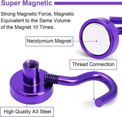 DIYMAG Magnetic Hooks, 25Lbs Strong Heavy Duty Cruise Magnet S-Hooks for Classroom, Fridge, Hanging, Cabins, Grill, Kitchen, Garage, Workplace and Office etc, (10 Pack-Purple) by DIYMAG