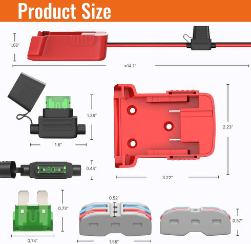 2PCS Power Wheel Battery Adapter for Milwaukee M18 Battery Adapter Converter 18V Battery Adapter Kit 12 AWG Wire with Fuses and Connectors
