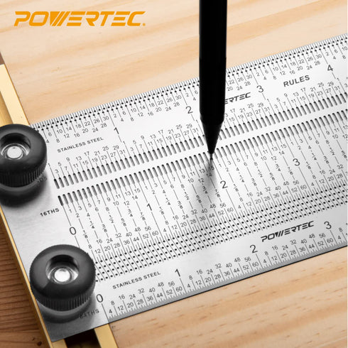 POWERTEC 6'' Precision Marking T-Square - T Rule w/Pencil for Measuring, Scribing, Woodworking & Crafting Tools