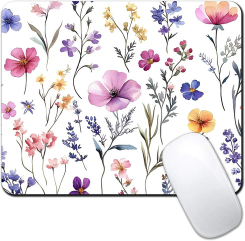 IMAYONDIA Computer Mouse Pads for Desk, Purple Wildflowers Floral Mouse Pad Small Square