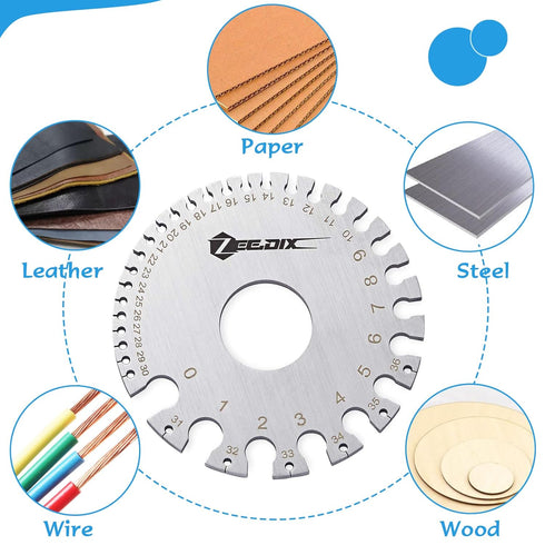 ZeeDix Standard Dual-Sided Round Wire Cable Sheet Gage - Stainless Steel Metal Wire Measurement Tool