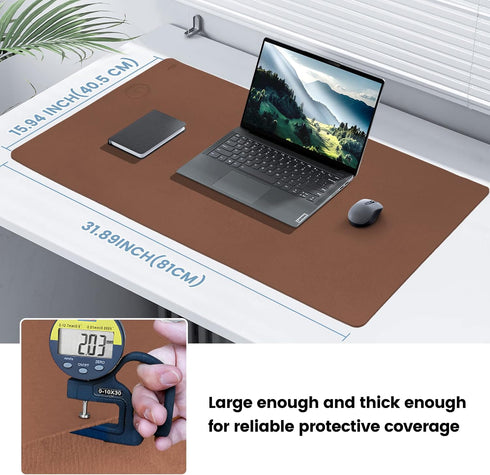 Desk Mat with Wireless Charging, Large Mouse Pad 32x16, Waterproof Black Leather Computer Mat, Non-Slip Protector for