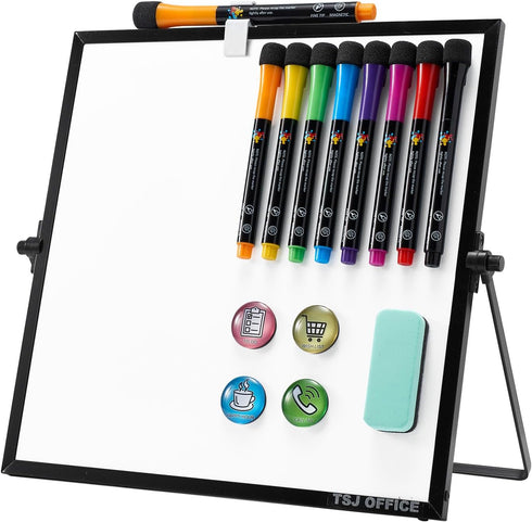 Small Magnetic Dry Erase Whiteboard, Mini Desktop Portable Easel Board for Office, School, Home 12 x 12 inches