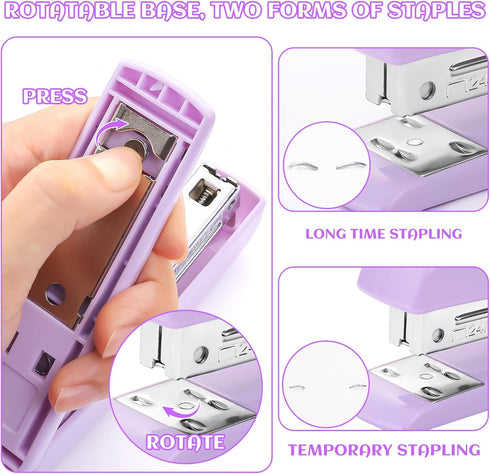 Purple Desk Accessory Kit, Cute Office Supplies Set with Stapler, Tape Dispenser, Scissors, Ballpoint Pen, and More