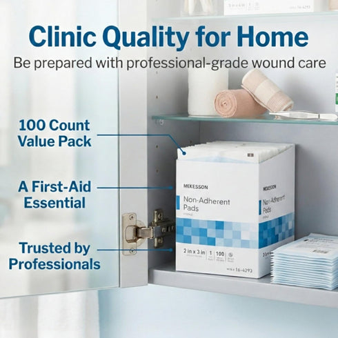 2x3 Inch, 100 Count, McKesson Non-Adherent Pads for Wounds, Sterile Non-Stick Wound Dressing, Highly Absorbent