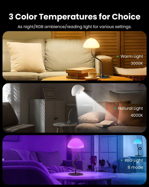 Andxvna 3 Dimmable 5%-100%, 4 RGB Table Lamp with Color Temperatures, Stepless Bedside Lamp Flexible Gooseneck LED