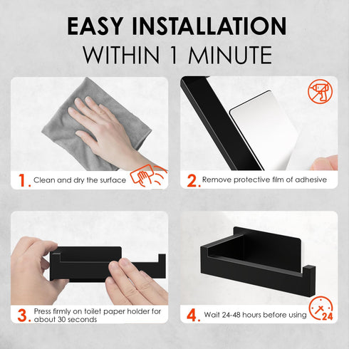 SUS304 Black(2 Pack) Auxmir Adhesive Toilet Paper Holder, No Drilling Toilet Roll Holder Wall Mount, Premium Thicken