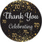 Black and Gold 70th Birthday Thank You Stickers - 40 Labels, 1.75 in
