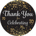 Black and Gold 70th Birthday Thank You Stickers - 40 Labels, 1.75 in