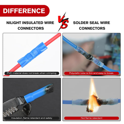 Nilight 200PCS Electrical Butt Connectors, AWG 22-10 Insulated Crimp Connectors for Automotive Marine Wiring