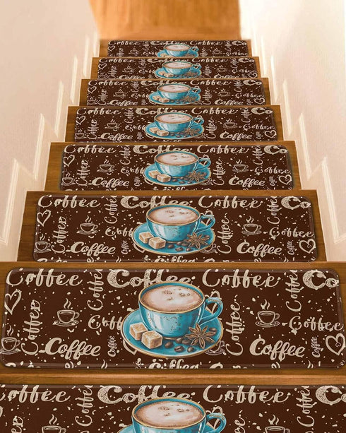 BOHOOSKYLAR Green Coffee Cup Beans Stair Treads Sugar Vintage Dark Brown Indoor Non