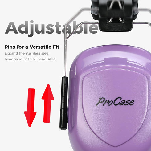 ProCase Noise Reduction Safety Ear Muffs, Hearing Protection Earmuffs, NRR 28dB Noise Sound Protection Headphones for Shooting Gun Range Mowing Construction Woodwork Adult Kids -Pure Purple
