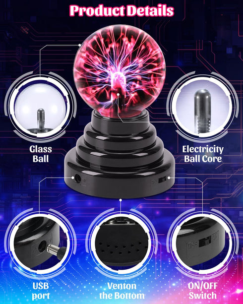 3 Inch Theefun Plasma Ball, Plasma Lamp, Touch Sensitive Plasma Globe USB or Battery Powered Nebula Thunder Lightning