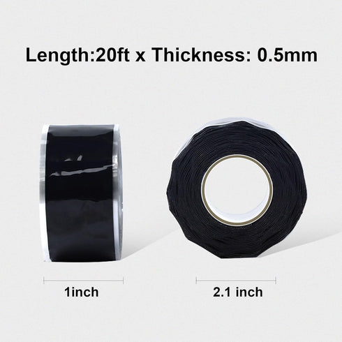 Seal Self Fusing Silicone Tape, 2 Rolls 1inx10' Weatherproof Hose Repair Tape, Heavy Duty and Leak Proof Rubber Hose Tape,Flex Seal Tape for Emergency Pipeline Repair/Cable Bandage/(Black)