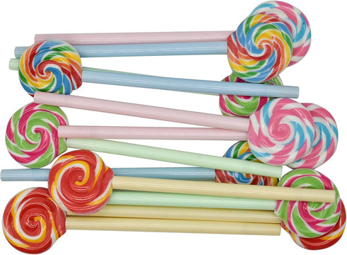 Maydahui 20PCS Rainbow Swirl Lollipops Shaped Rollerball Pens Black Gel Ink for School Office Home