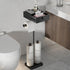 VOLDRA Toilet Paper Holder Stand with Shelf, Free Standing Black Toilet Paper
