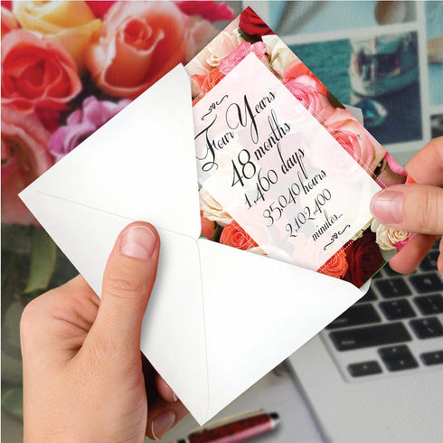 NobleWorks 4th Milestone Anniversary Notecard with Envelope - 4 Years of Marriage, Love Flower for Wife, Husband